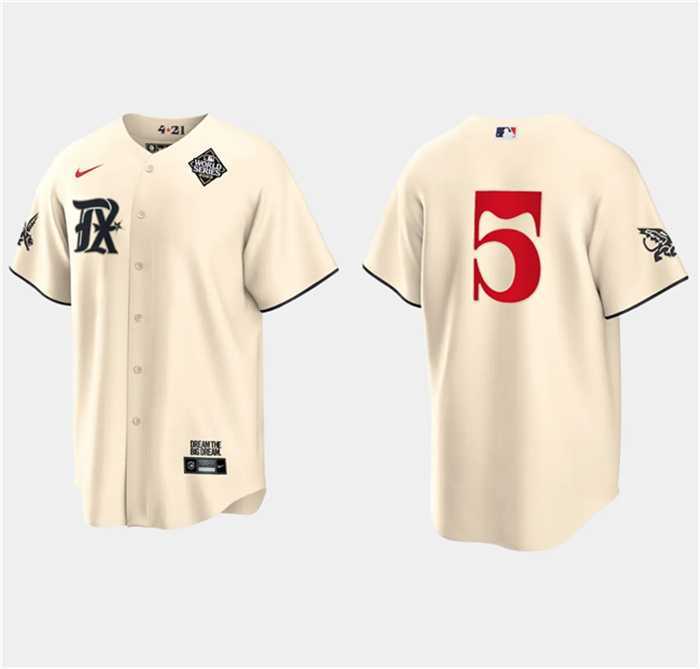 Mens Texas Rangers #5 Corey Seager Cream 2023 World Series City Connect Stitched Baseball Jersey Dzhi